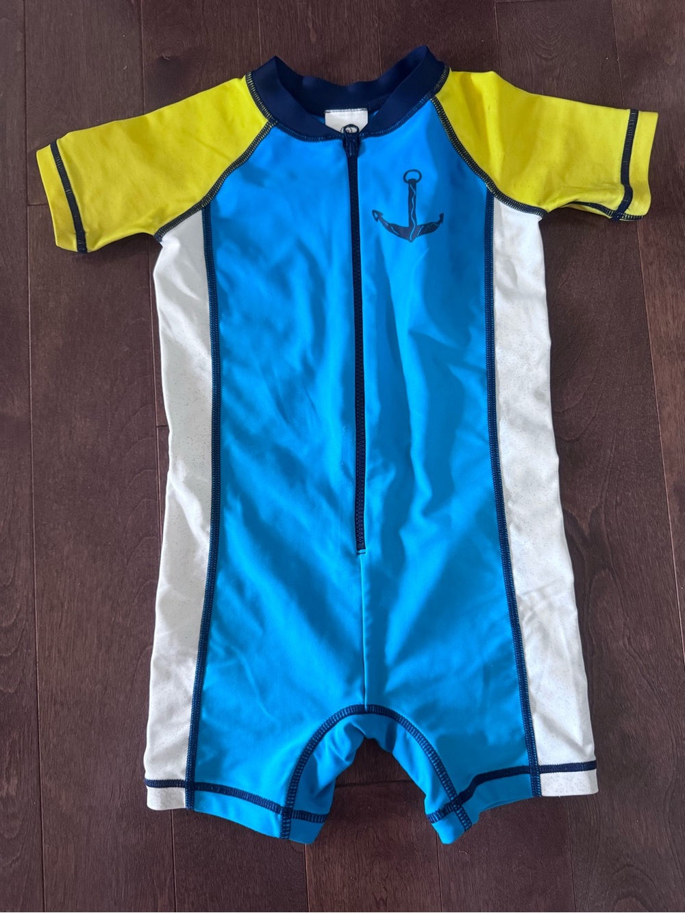 Hanna Andersson Toddler Blue & Yellow Anchor One-Piece Rash Guard size 80cm
